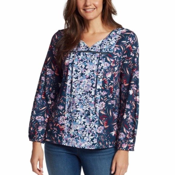 VINTAGE AMERICA Floral Printed Long Sleeve Blouse - NWT - Picture 1 of 3
